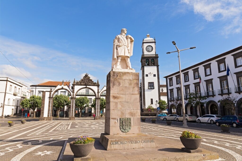 Street view of the main square in Ponta Delgada