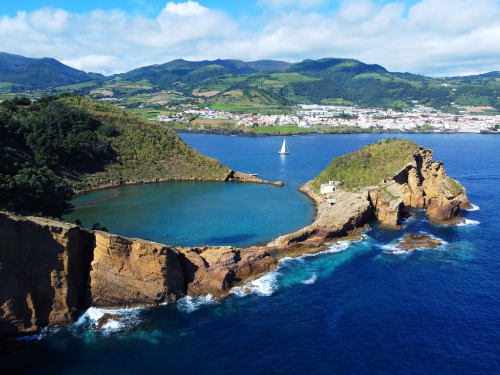 Unique landscape of Vila Franca do Campo in Sao Miguel Azores