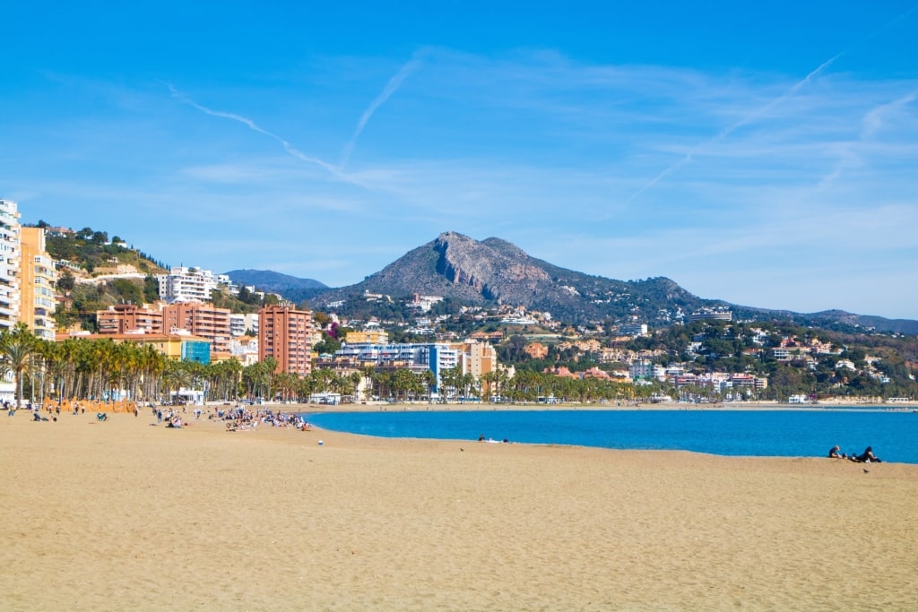 Golden sands of Playa de la Malagueta in Málaga, Spain