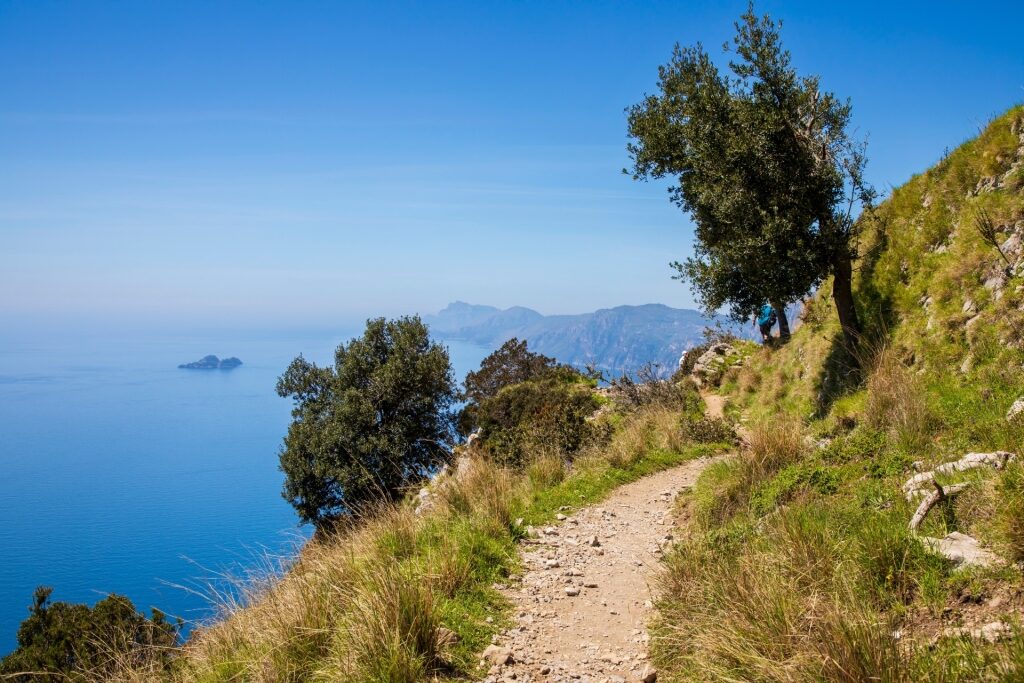 Steep trail from Path of the Gods in Amalfi Coast, Italy