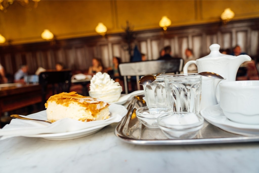 Coffee and pastries inside a cafe in Vienna