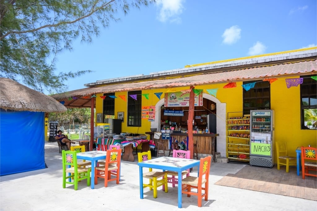 Yellow exterior of a restaurant in Cozumel