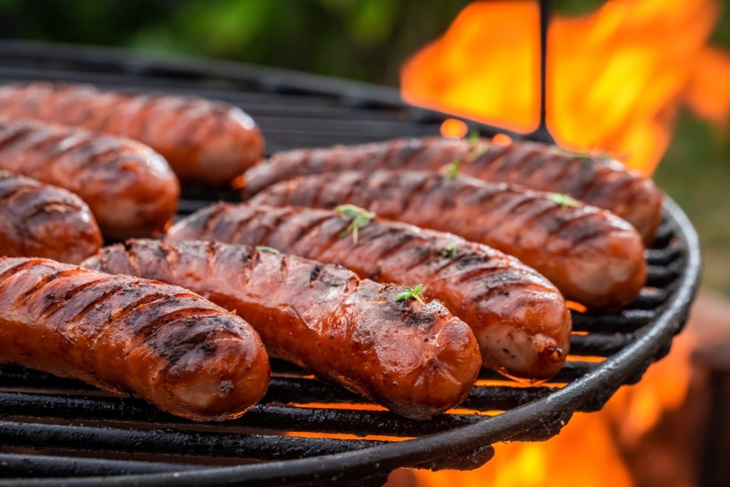 Sausages on a grill