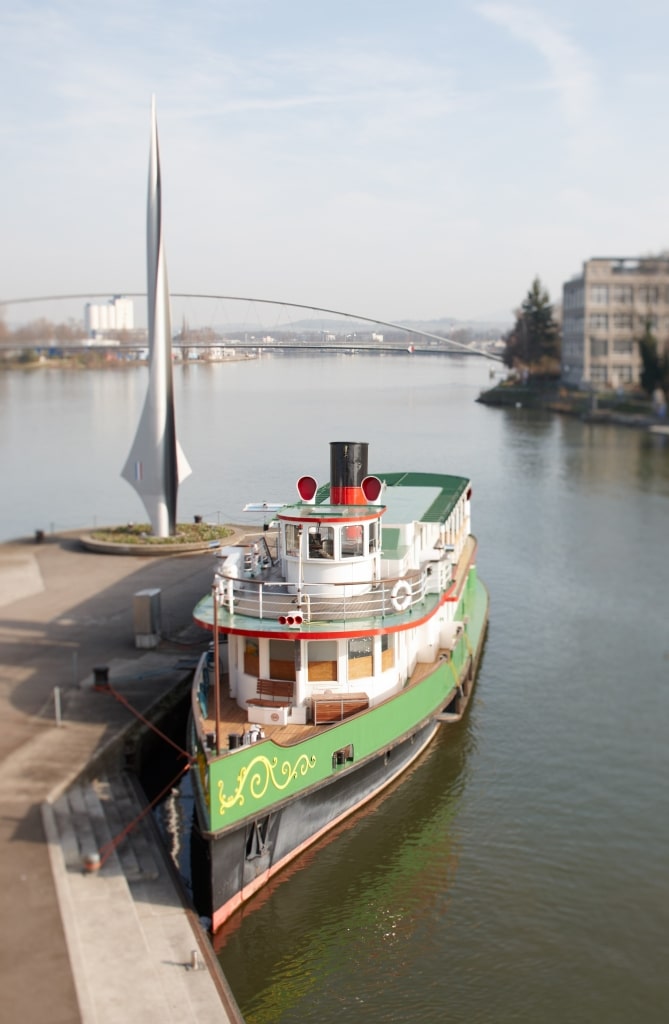 View of the Rhine with iconic Dreiländereck