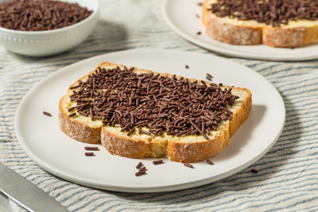 Slice of bread with Hagelslag chocolate sprinkles