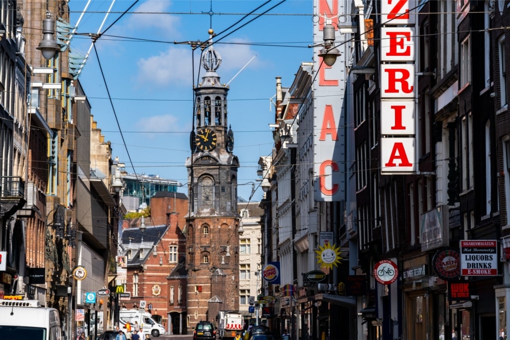 High-angle view of Kalverstraat shopping street in Amsterdam