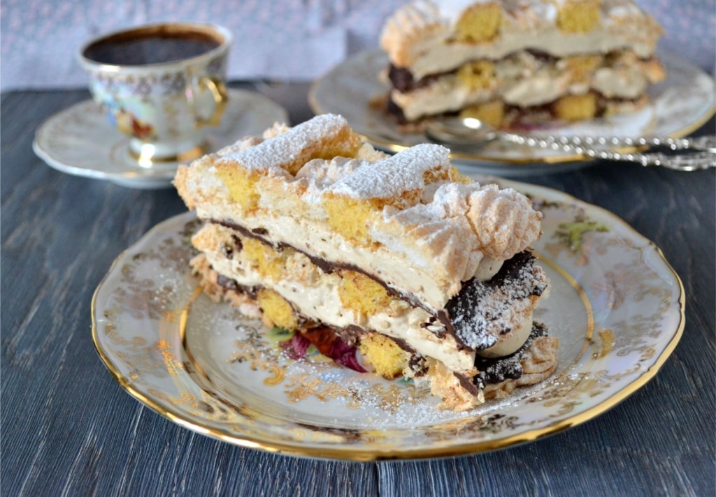 Austrian dessert Kardinalschnitten with fresh whipped cream filling