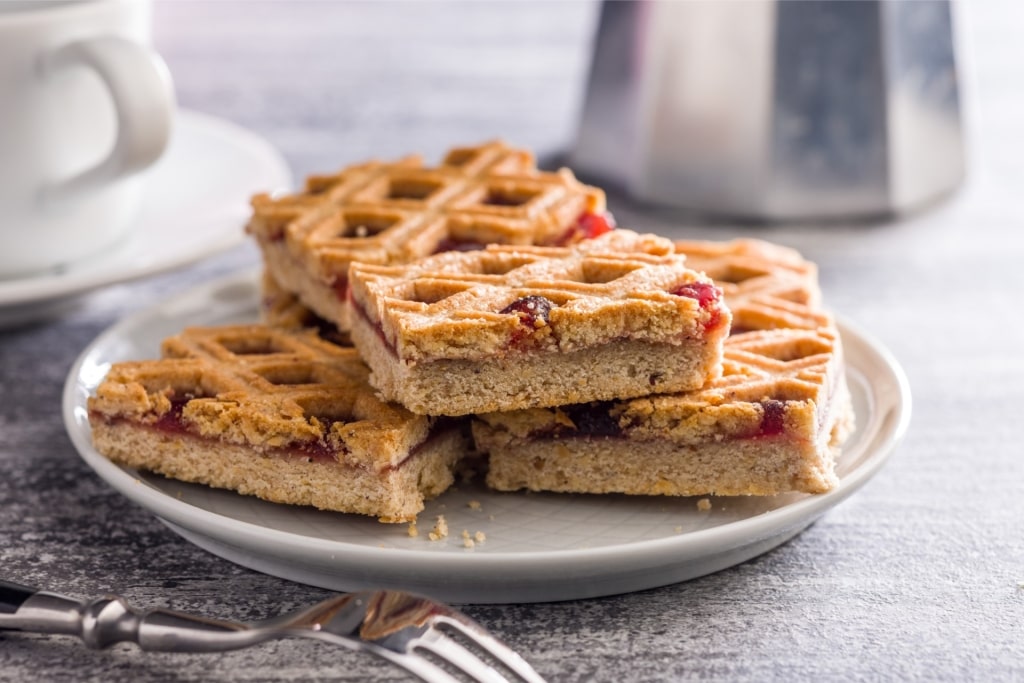 Austrian dessert Linzer Torte with jam filling
