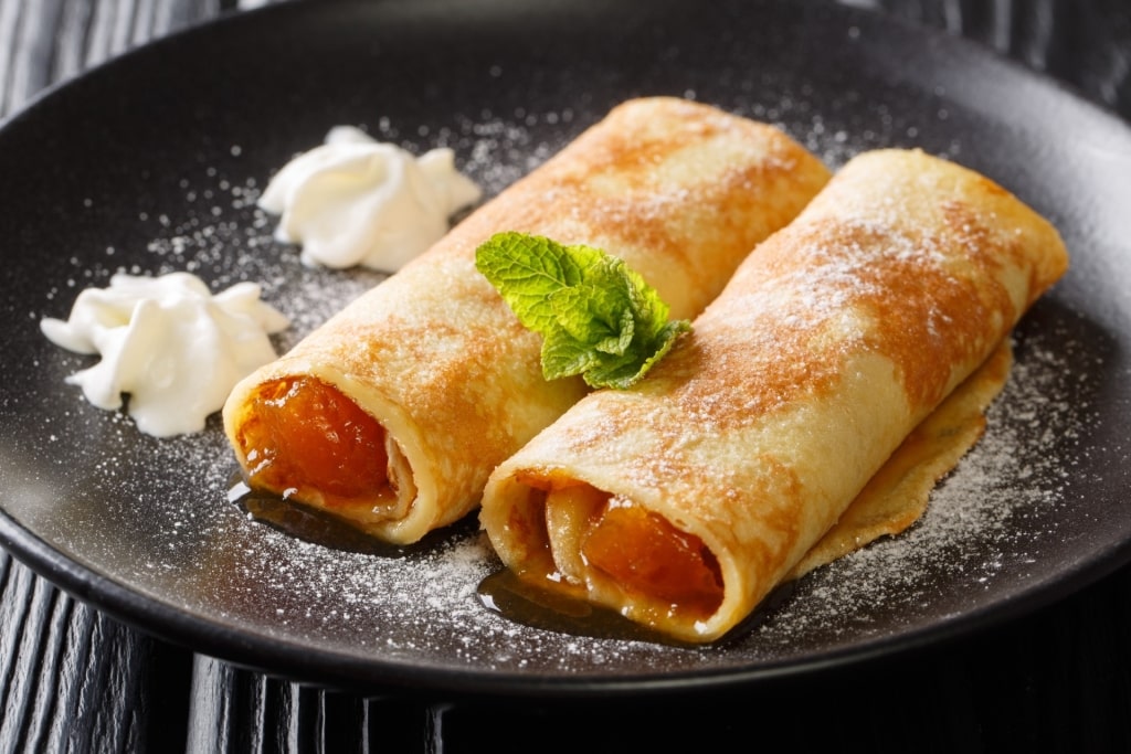 Sweet Palatschinken, a classic Austrian crepe