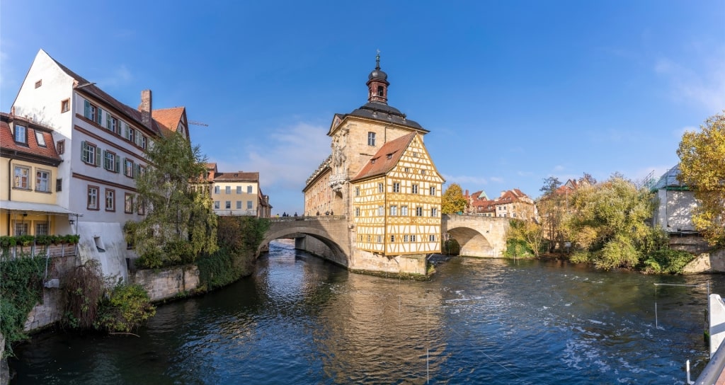 Quaint town of Bamberg with view of the canal