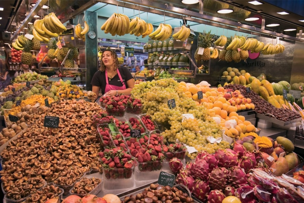 Chestnuts for sale inside a market in Barcelona
