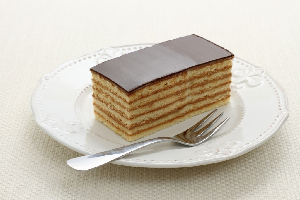 Prinzregententorte slice with chocolate layers and cream