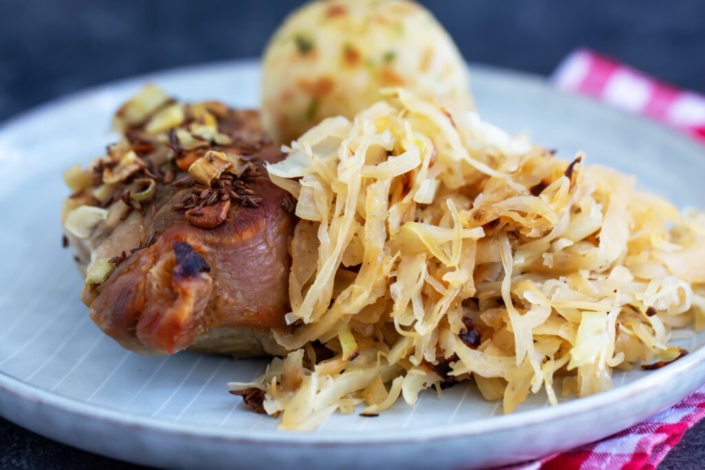 Roast pork served with Sauerkraut