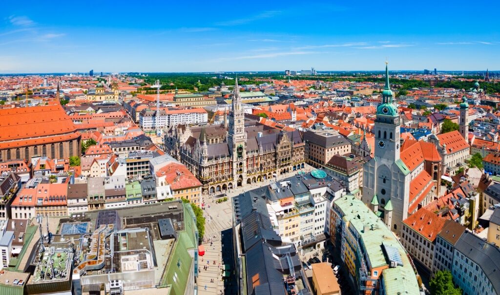 Aerial view of the pretty city of Munich