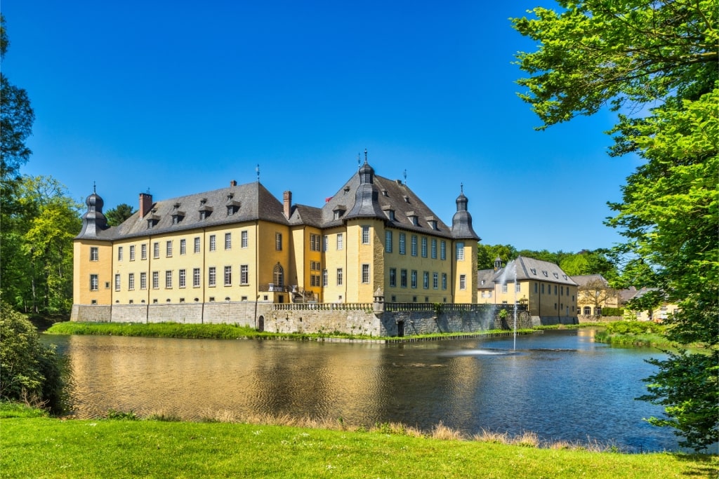 Yellow exterior of Schloss Dyck, near Cologne