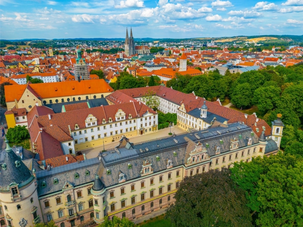 Aerial view of St. Emmeram Palace, near Regensburg