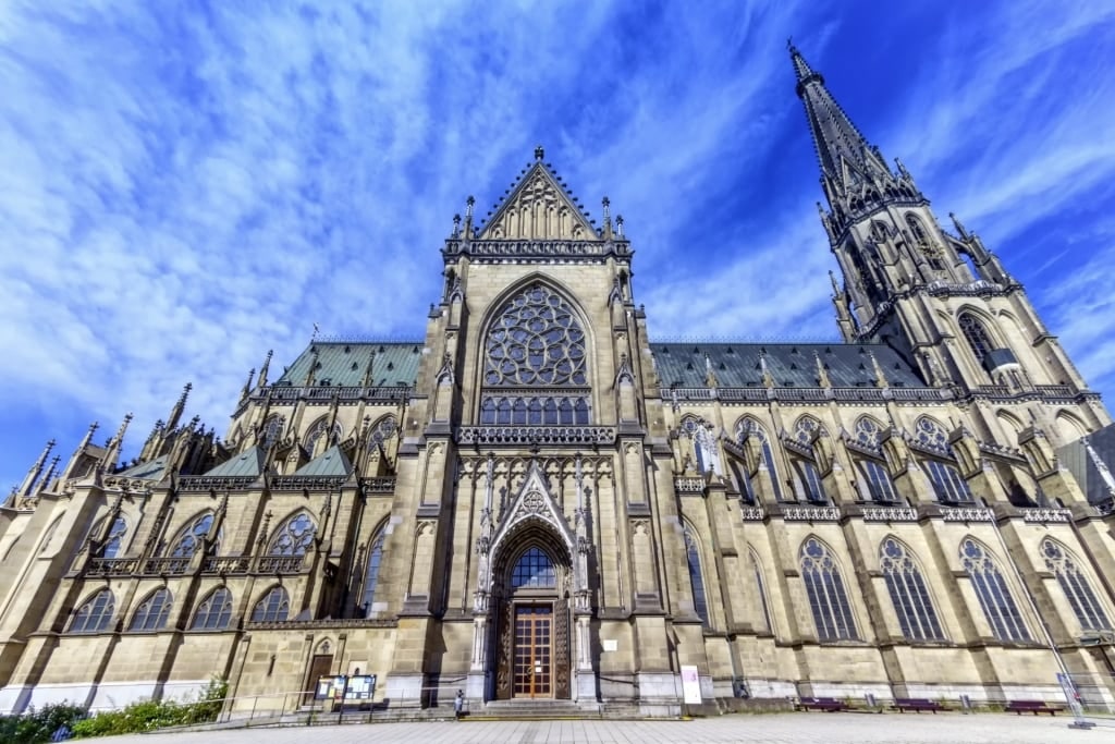 Historic Linz Mariendom cathedral facade in Linz, Austria