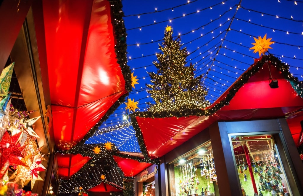Cologne Christmas market with festive lights and decorations