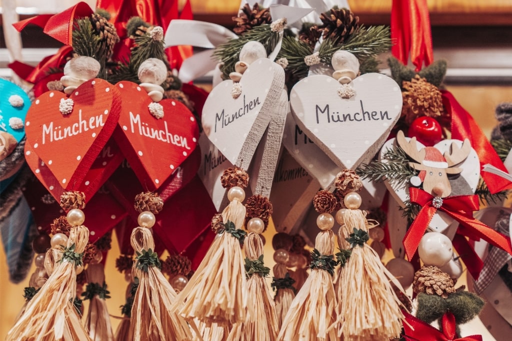 Souvenir items displayed at a German Christmas market