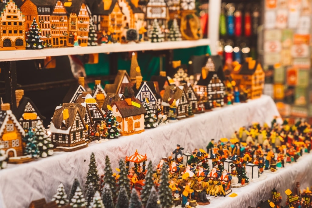 Souvenir items displayed at a German Christmas market
