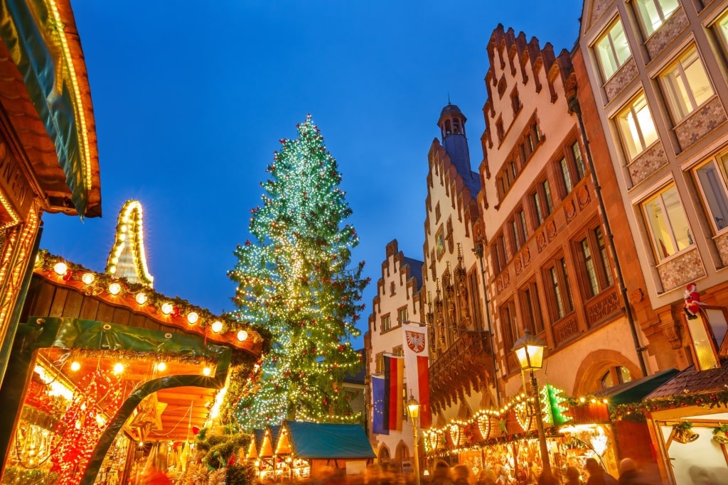 Festive Christmas market in Frankfurt city center
