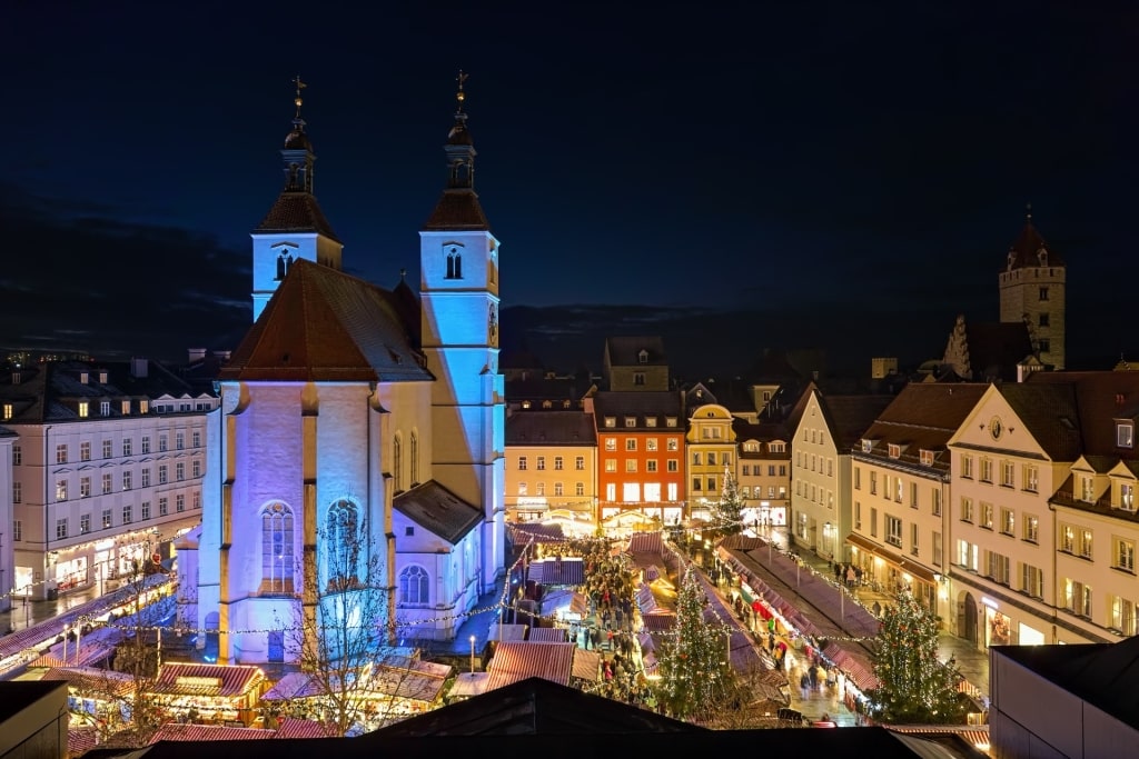 Festive stalls at Regensburg Christmas market