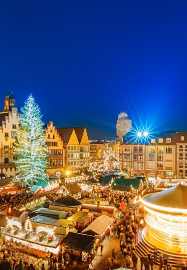 Festive stalls at Frankfurt Christmas market, one of the best christmas markets in Germany