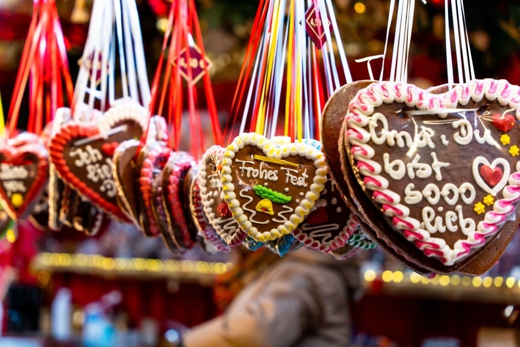 Traditional German gingerbread for sale at Christmas market