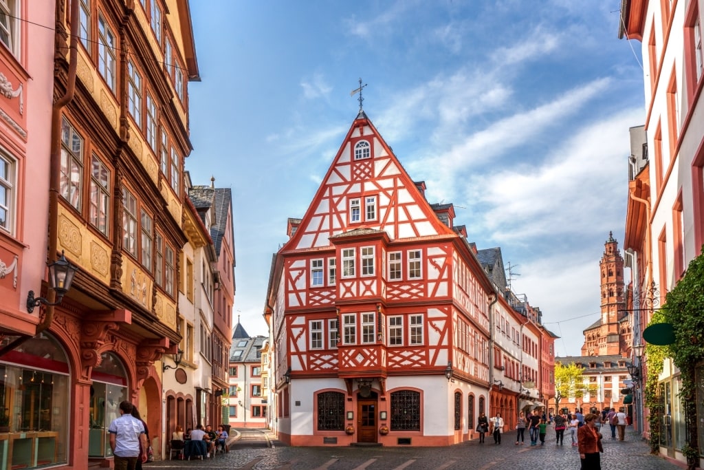 Colorful half-timbered houses in Mainz old town
