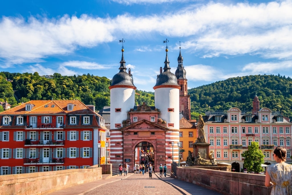 Charming street view of Heidelberg bridge
