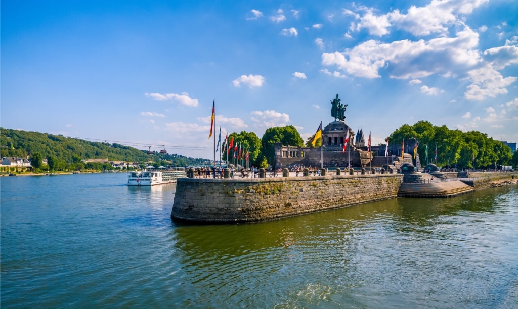 View of Deutsches Eck, Koblenz from the river