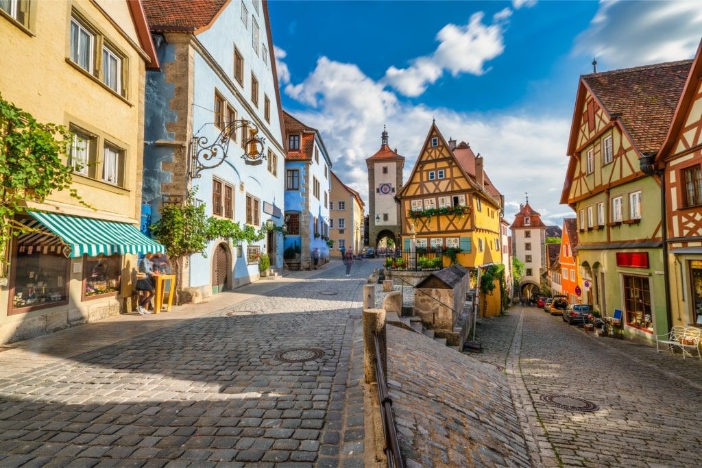 Street view of charming Rothenburg ob der Tauber