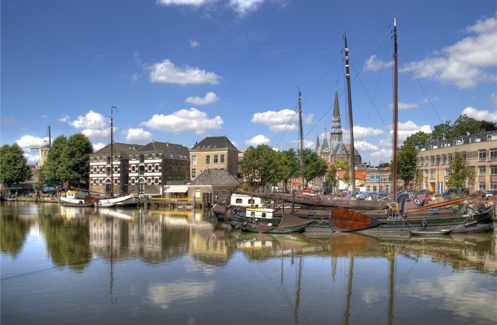View of the town of Gouda from the water