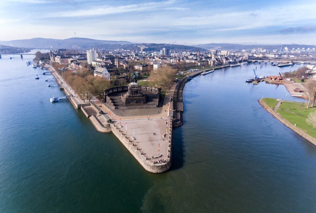 Deutsches Eck at the confluence of rivers in Koblenz, Germany