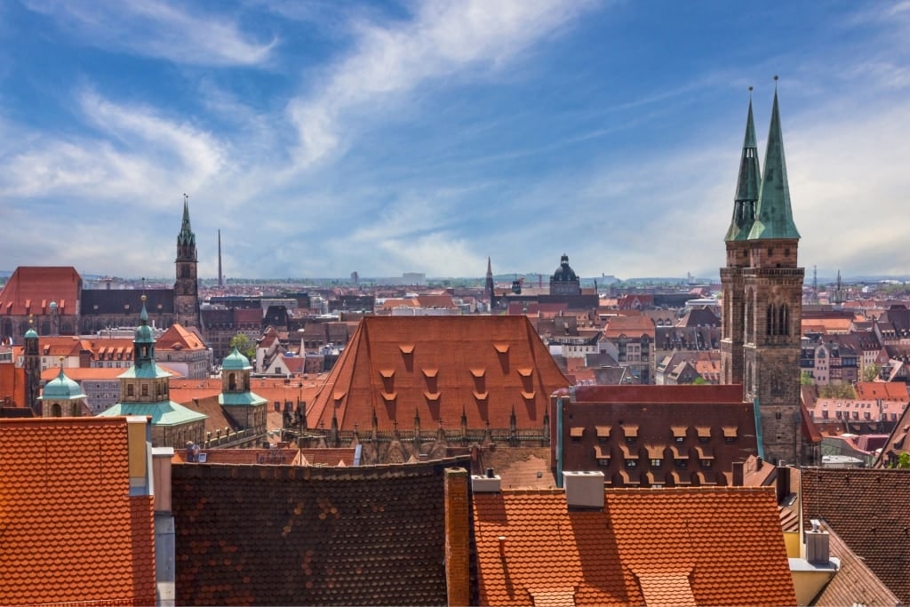 Nuremberg cityscape showcasing medieval architecture and rooftops in Germany