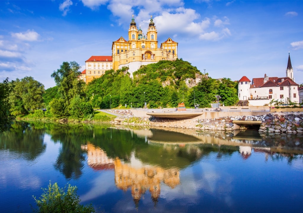 Historic Melk Abbey with riverfront in Austria