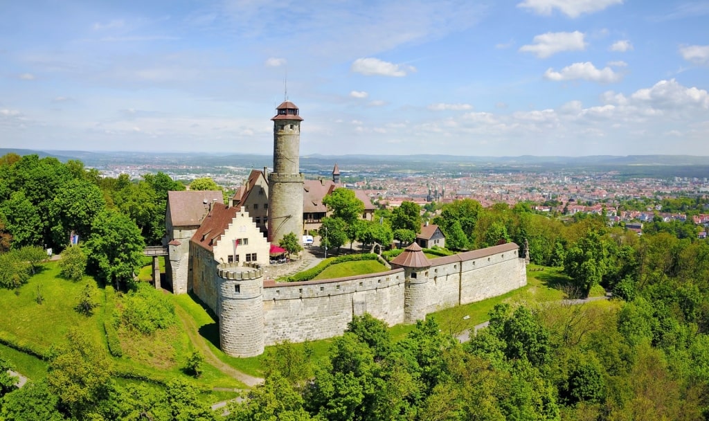 Aerial view of Altenburg Castle with scenic landscape in Austria