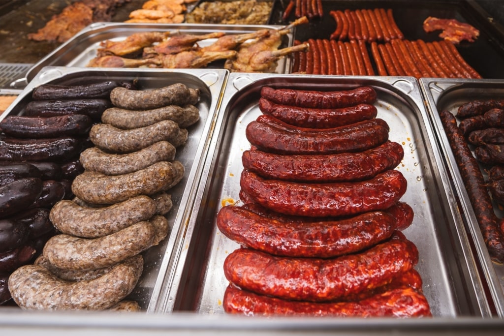 Sausages at a market in Slovakia