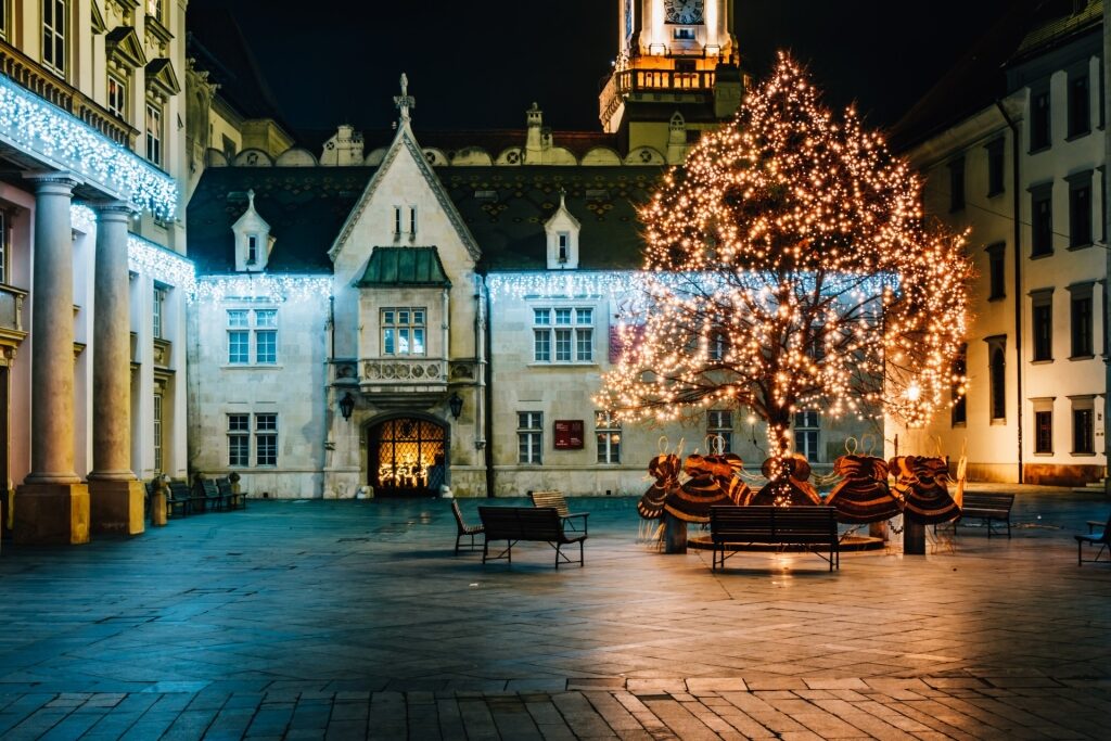 Street view of Primaciálne Námestie at night