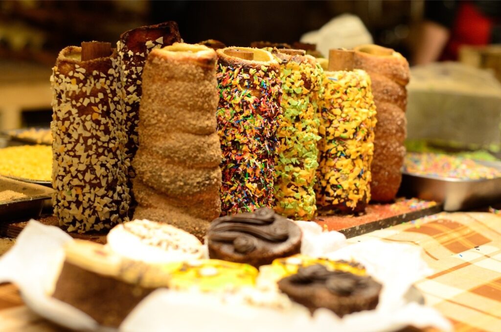 Trdelník chimney cake at a market in Bratislava