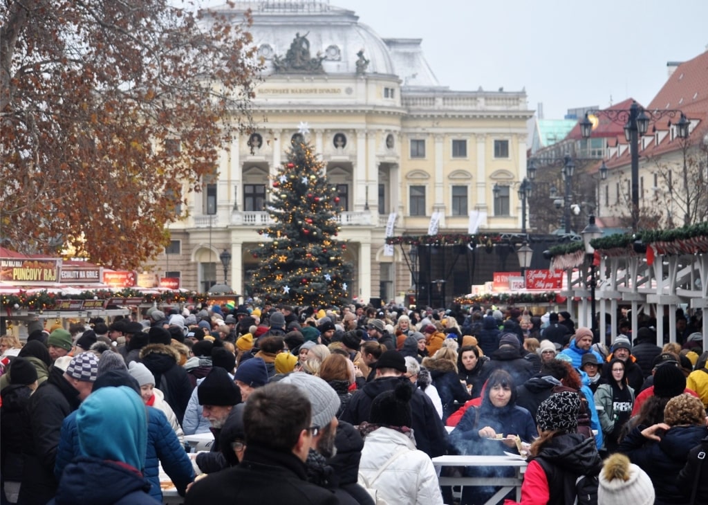 People walking around Hviezdoslavovo Námestie
