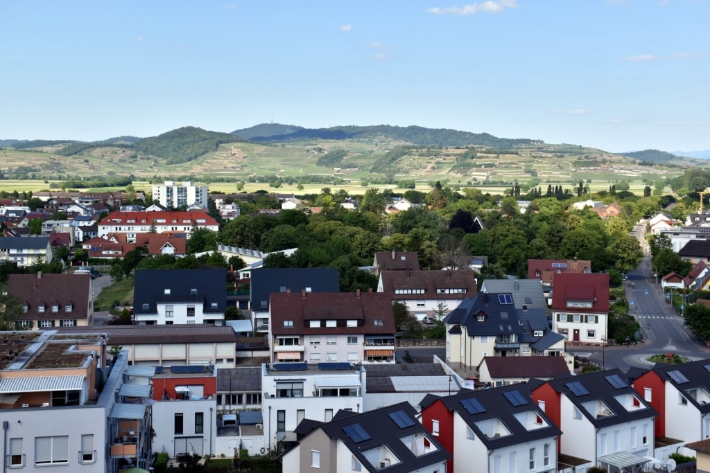 Aerial view of Breisach Germany with vineyards in the background
