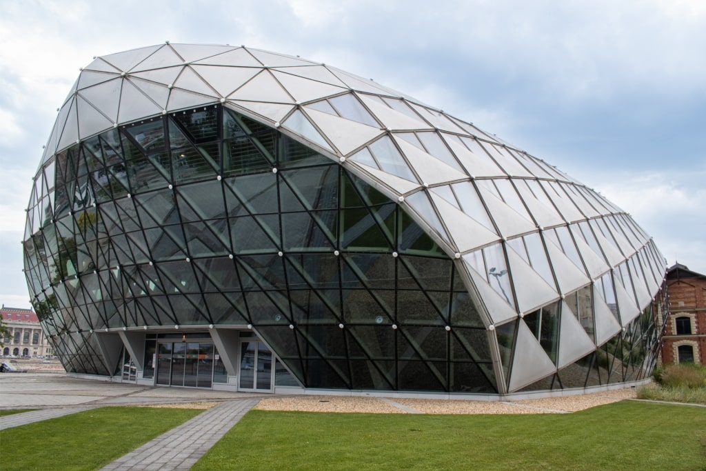 Modern architecture of Bálna Shopping Center in Budapest