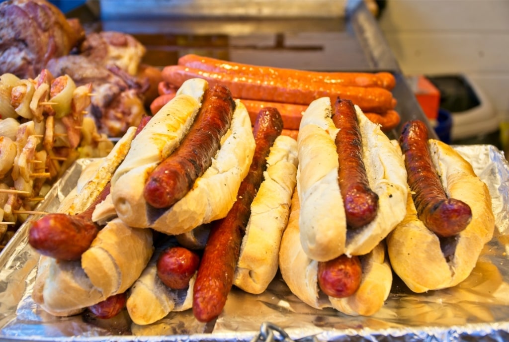 Hungarian sausages served on fresh bread