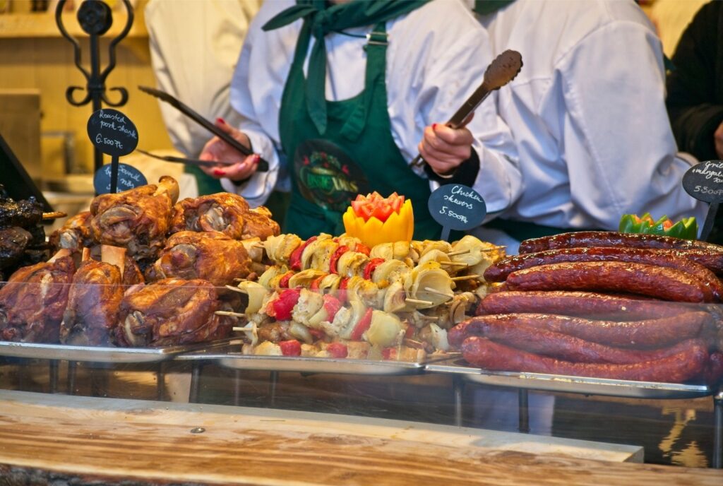 Budapest classic food stall with sausages