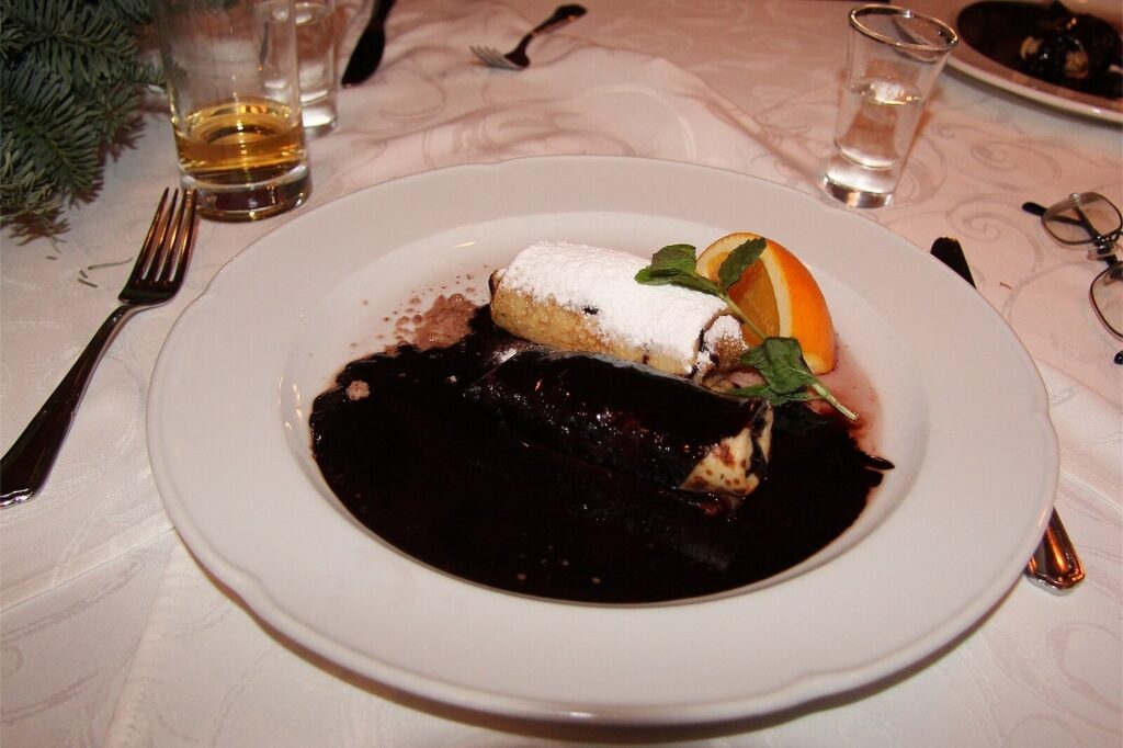 Traditional Hungarian crepes known as Gundel Palacsinta