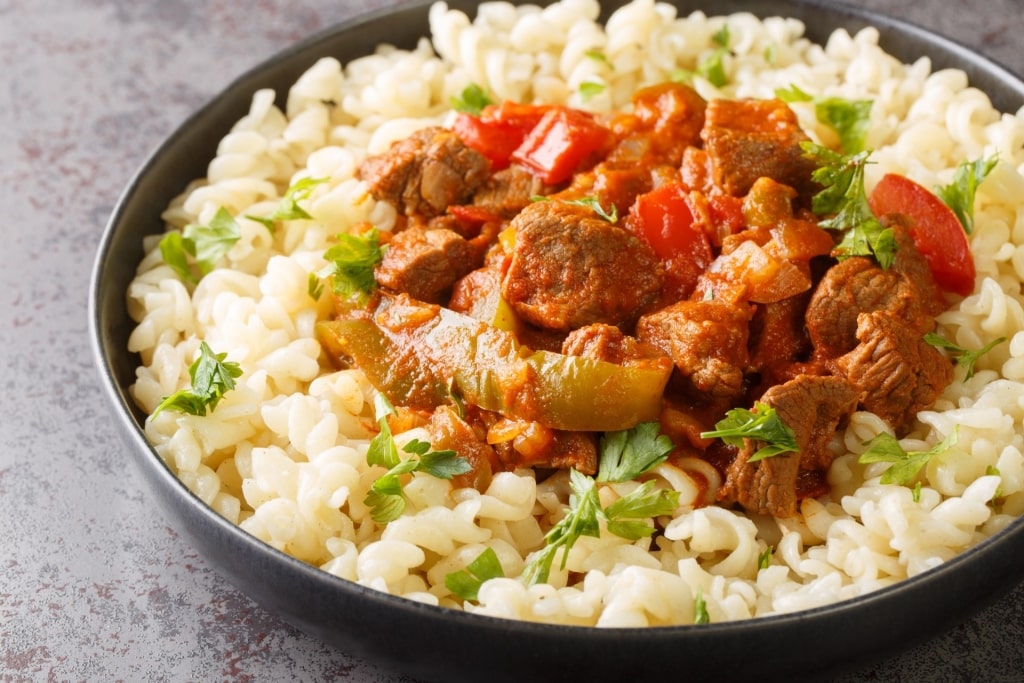 Traditional Hungarian Pörkölt stew with paprika