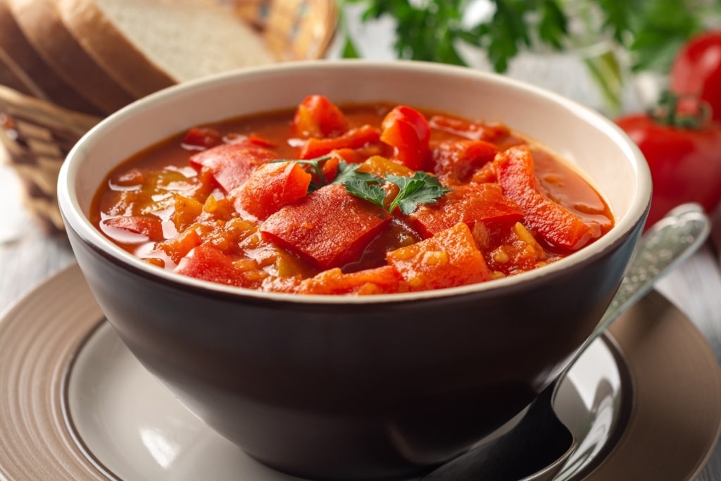 Bowl of hearty lecsó