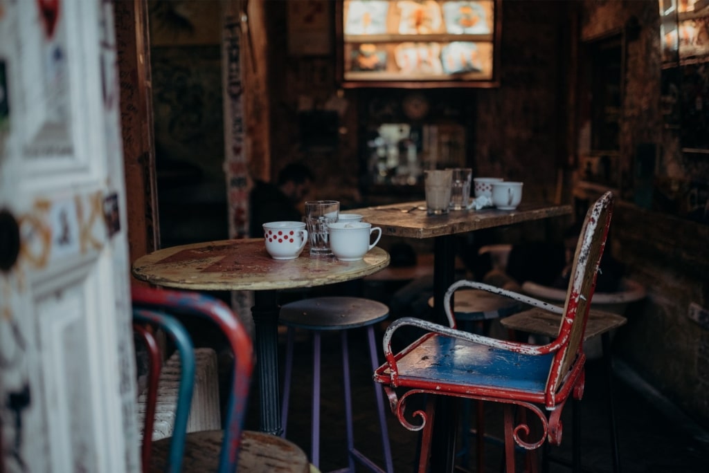 Eclectic interior of a ruin bar in Budapest