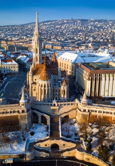 Aerial view of Budapest in December